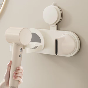 Giá đỡ máy sấy tóc có cốc hút, dụng cụ bảo quản đa chức năng treo tường không khoan