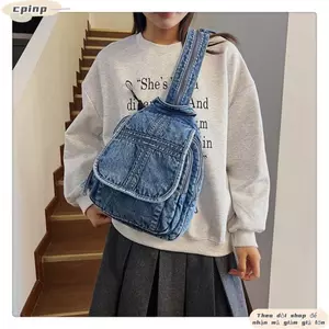 Ba lô denim CPINCP, Túi du lịch đa chức năng đa năng sử dụng kép, Ba lô vải denim dung tích lớn thời trang Sử dụng thông thường