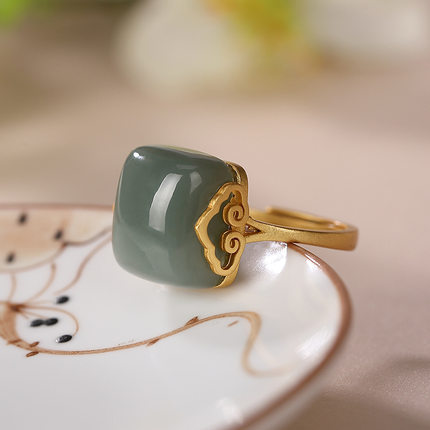 Nhẫn nữ ngọc bích Xiangyun Hetian bạc S925