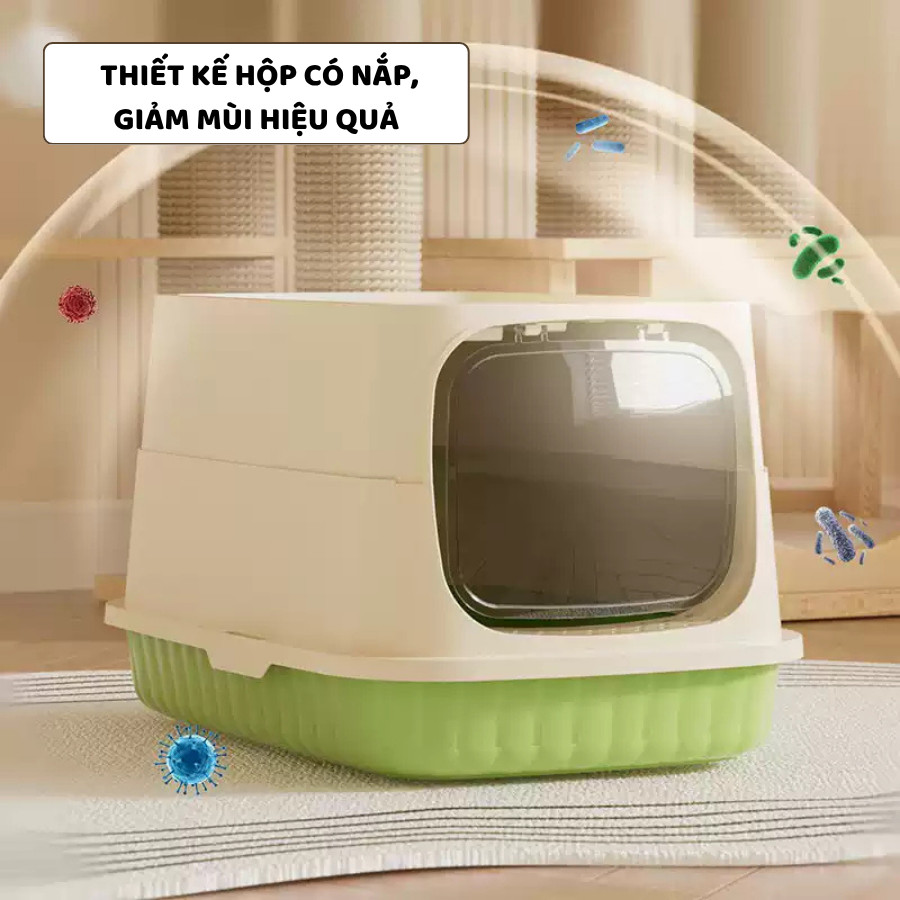 Nhà Vệ Sinh Cho Mèo Tặng Xẻng ENODA HOME, Thùng Cát Mèo Cửa Lật 2 Chiều Chống Văng Cát Kích Thước Lớn C110