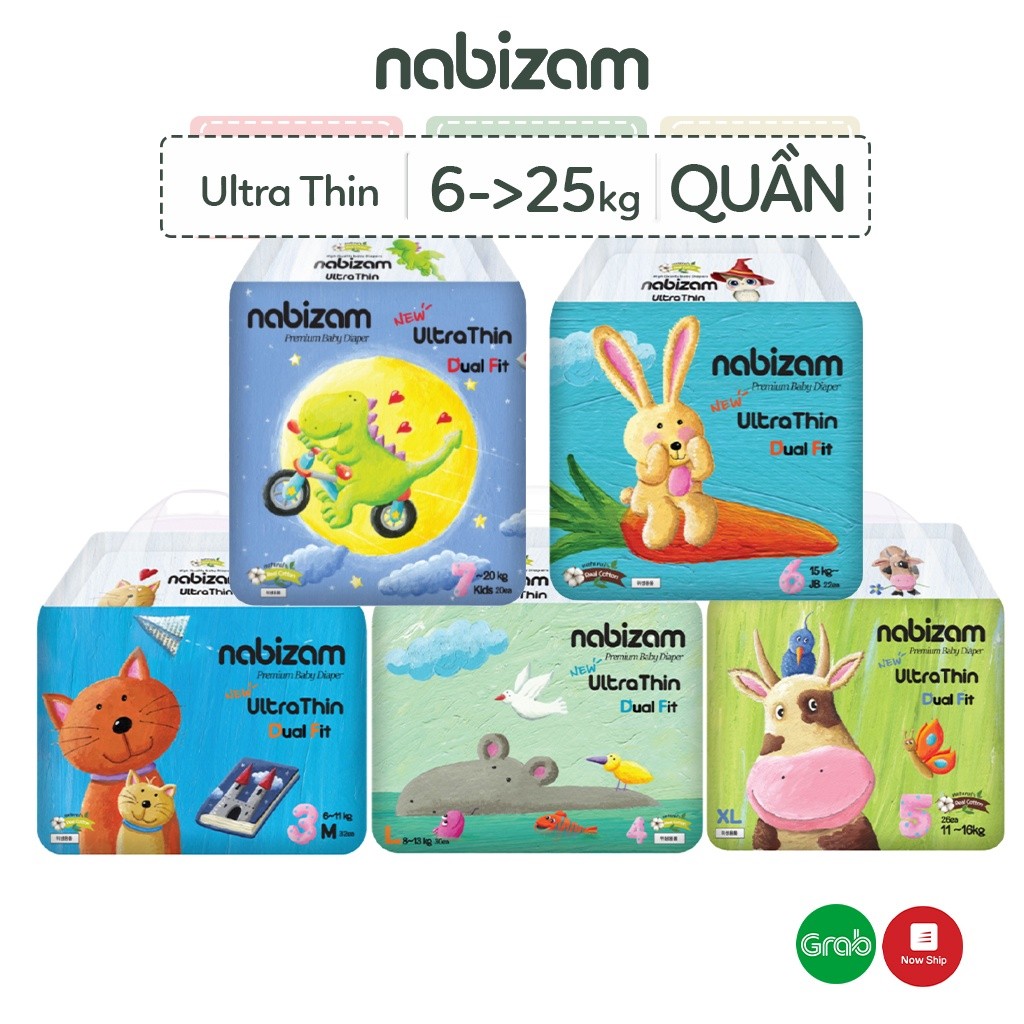 Tã/Bỉm Quần NABIZAM Ultra Thin Nội Địa Hàn, Mềm Mỏng Size M32/L30/XL26/2XL22/3XL20 Cho Bé 6-25kg