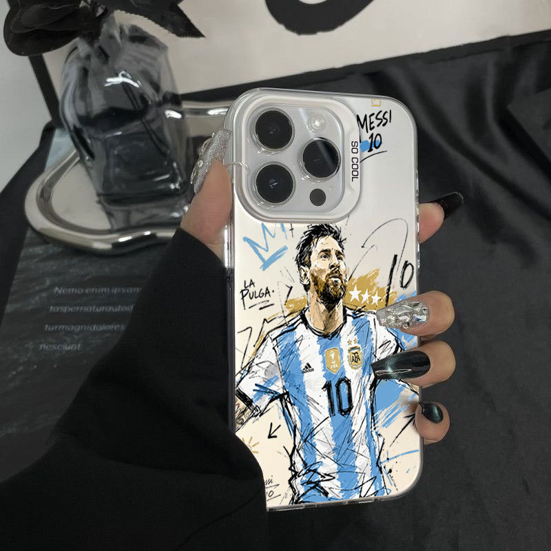 Ốp lưng iPhone Argentina Messi phủ kim loại họa tiết IMD iP 17 16 15 14 13 12 11 Pro Max Plus X Max 7 8 Plus Air