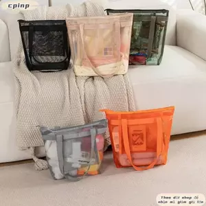 Túi đựng đồ du lịch CPINCP, Túi đi biển lưới nhẹ có thể gập lại, Dung tích lớn di động có dây kéo Túi Tote lưới thoáng khí cho du lịch, cắm trại, bể bơi giặt tạp hóa