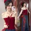 Cổ một dòng hoa màu đỏ phù hợp cho nữ mùa hè Phiên bản Hàn Quốc Khâu áo thun ngắn tay Niche Top 2026