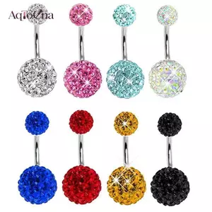 AqToCna 1 Quả Bóng Pha Lê Bụng Nút Nhẫn Thép Không Gỉ Zircon Rốn Xuyên Bụng Xuyên Dễ Thương Rốn Thanh AqToCna