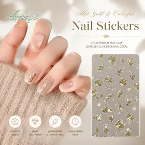 CATMALLER88 Miếng Dán Móng Tay, Dính Bấm Móng Hoa Nổi, Decal Nghệ Thuật Hoa Vàng Retro, Lâu Trôi, Trang Trí Móng