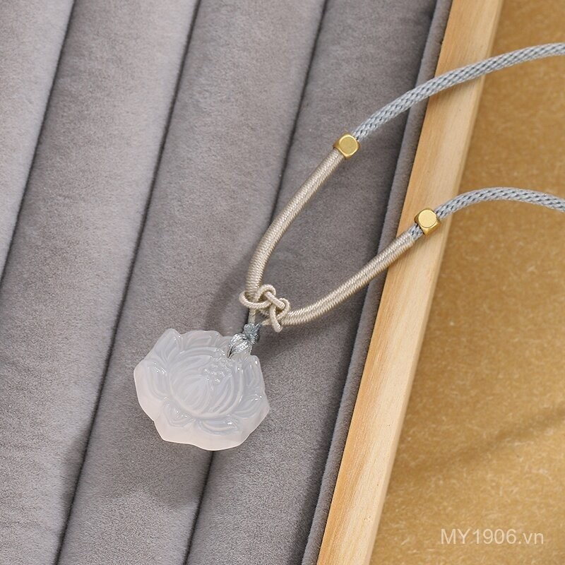 Mặt dây chuyền vòng cổ giả chalcedony hoa sen phong cách Trung Quốc, thiết kế đơn giản và đa năng