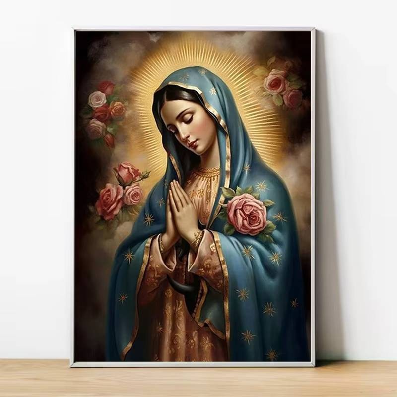 Nghệ thuật treo tường Scandinavia cổ điển của Đức Trinh Nữ Maria và Thánh Tâm Chúa Giêsu. Poster Christian HD để in vải canvas cho trang trí nhà, phòng ngủ và phòng khách