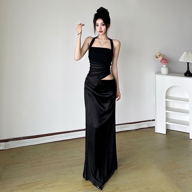 Đầm lưới dài phong cách kỳ nghỉ, thiết kế ôm eo thanh lịch