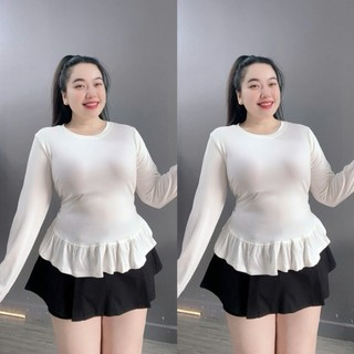 Áo Thun Bigsize Nữ Dáng Ôm Body Tay Dài Vạt Bèo Xòe Thanh Lịch Cho Chubby 55-92kg A298