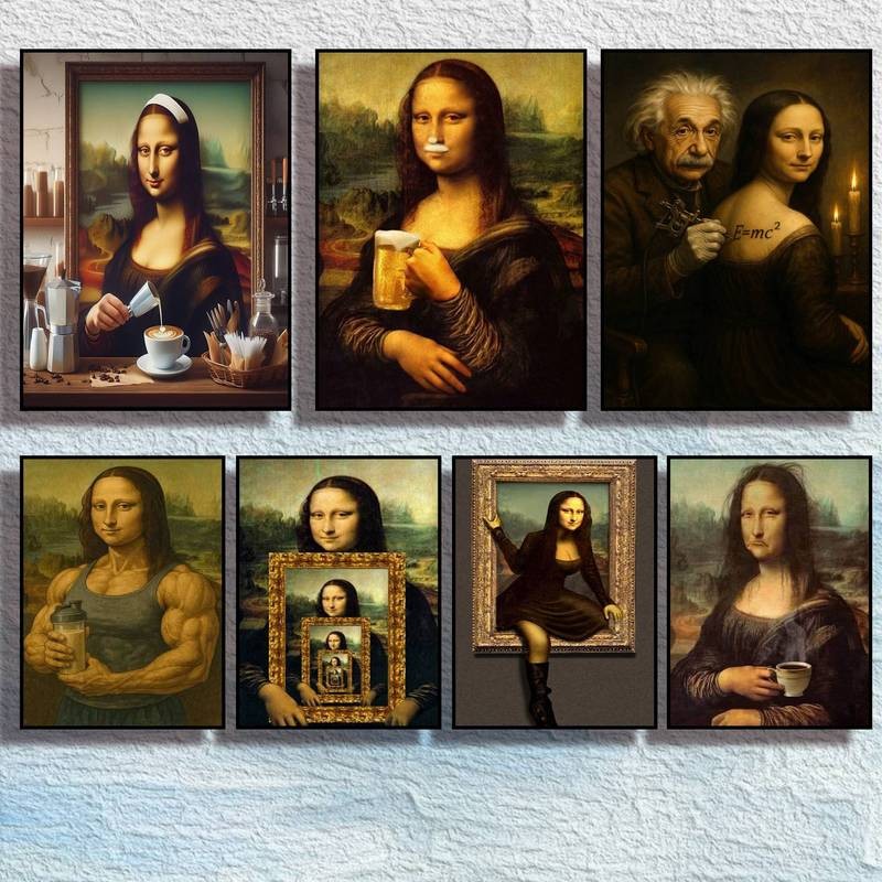 Playful Mona Lisa Parody Tranh Canvas Nghệ Thuật Hài Hước Cho Whimsical Trang Trí Nhà Nghệ Thuật Trang Trí Tường Nhà Canvas Poster
