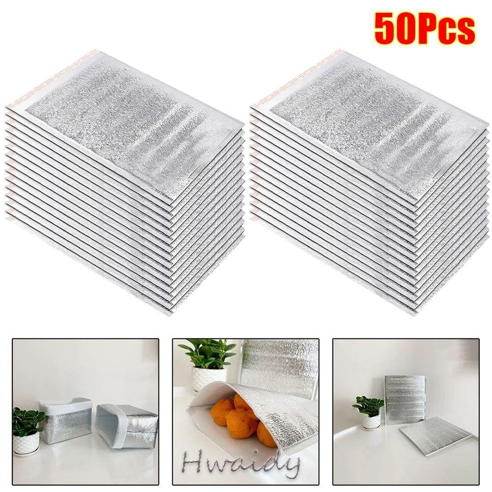 HWAIDY 50 Cái / gói Túi Giấy Nhôm, Túi Cách Nhiệt Ấm Lạnh Băng, Bảo Quản Đồ Uống Giữ Nhiệt Thực Phẩm Có Túi Làm Mát Đóng Cửa