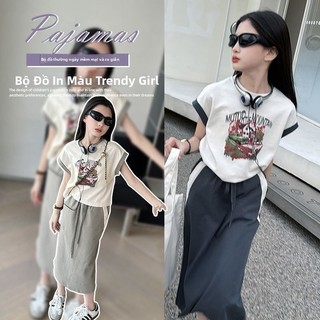 Bộ đồ bé gái mùa hè phong cách Hàn Quốc - Áo thun ngắn tay + chân váy dài thời trang