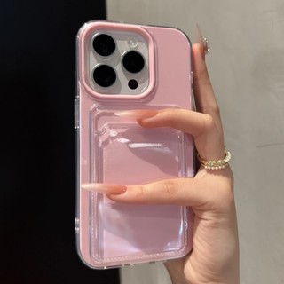 2in1 Đựng Thẻ Khe Cắm Ví Ảnh Túi Màu Kẹo Trong Suốt Cho iPhone 16 15 14 13 12 11 Pro Max TPU + PC Vỏ Chống Sốc