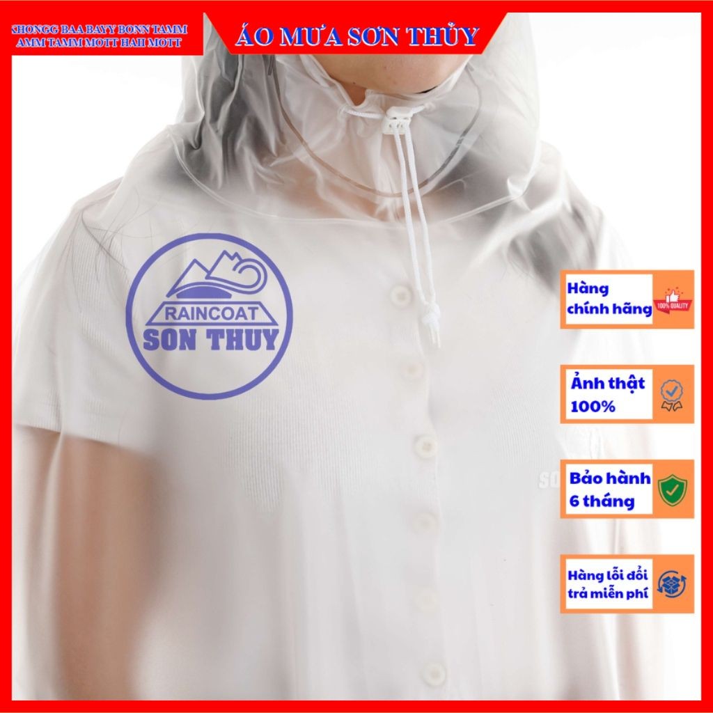 Áo choàng 1 MŨ VẢI TRONG MỜ chính hãng Sơn Thủy vải nhựa , rộng siêu dai aomuasonthuyhn