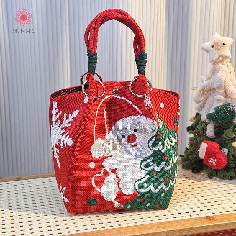 MJnmc Hoạt Hình Tuần Lộc Ông Già Noel Dệt Kim Xô Túi Dành Cho Nữ Thời Trang Dung Tích Lớn Di Động Túi Xách Giáng Sinh Dệt Kim Quà Tặng Túi Mới