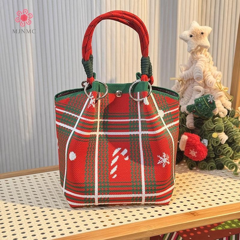 MJnmc Hoạt Hình Tuần Lộc Ông Già Noel Dệt Kim Xô Túi Dành Cho Nữ Thời Trang Dung Tích Lớn Di Động Túi Xách Giáng Sinh Dệt Kim Quà Tặng Túi Mới