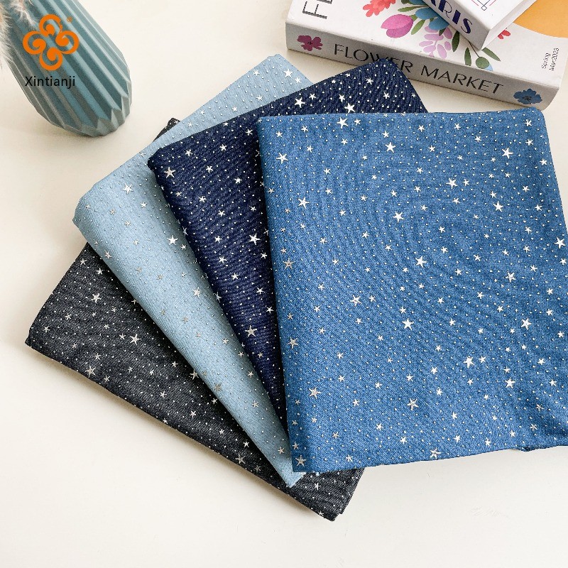 Ngôi sao năm cánh kim cương trên vải denim, tiện lợi cho DIY quần áo và hành lý - 0.5m