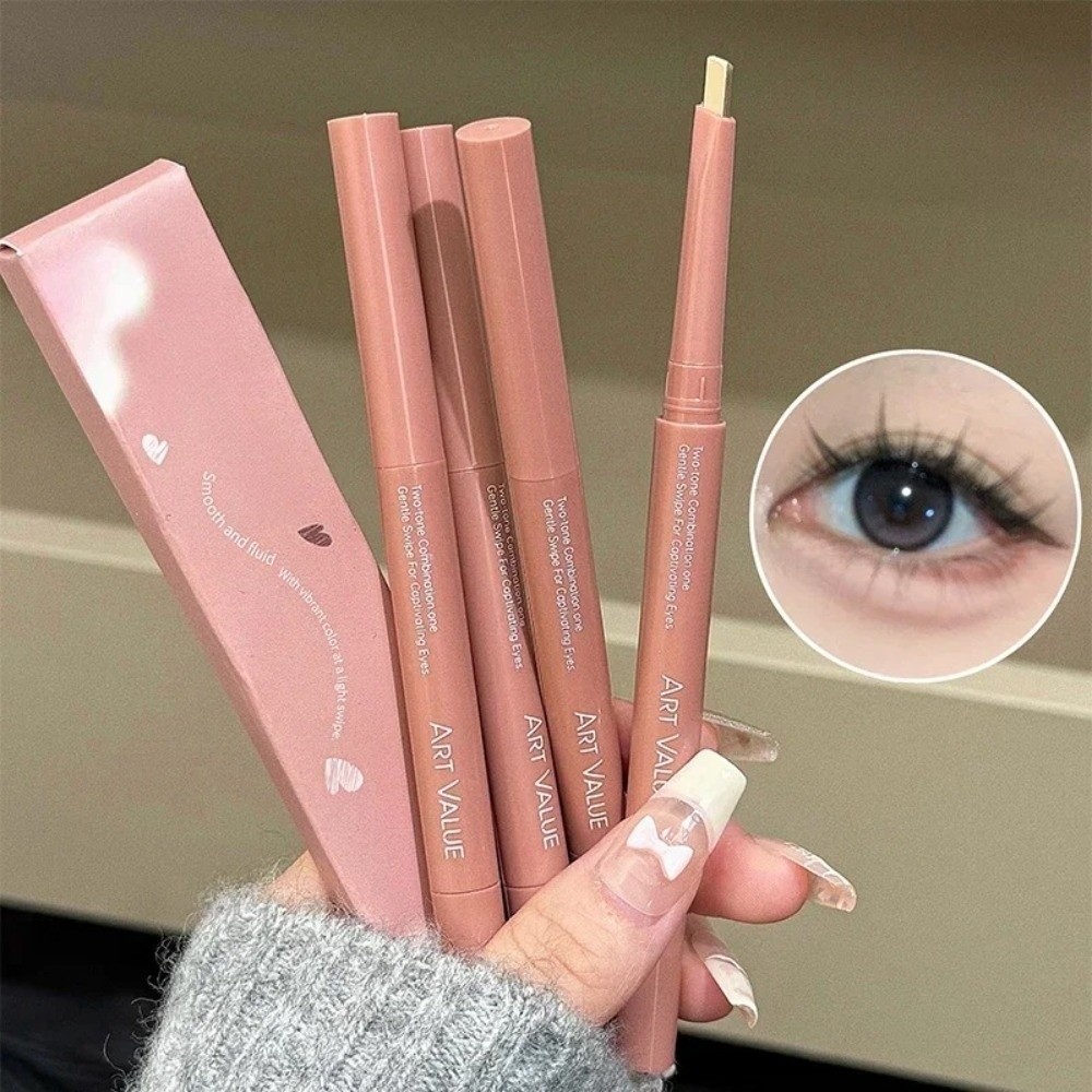 Gậy tằm ngủ MARGREDY, Bút phấn mắt Ombre 2 khóa màu, Bút Highlighter màu nâu hồng siêu mỏng 2 trong 1 Thích hợp cho người lười biếng