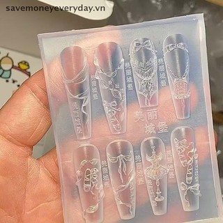 [savemoneyeveryday] Giày múa ba lê nơ ruy băng 3D Khuôn nghệ thuật làm móng tay DIY Trang trí nghệ thuật móng tay Mẫu khắc trong suốt Dụng cụ thiết kế móng tay [vn]