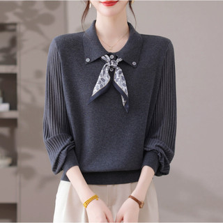 Áo len nữ dệt kim dáng rộng mỏng, phù hợp xu hướng thời trang Hàn Quốc