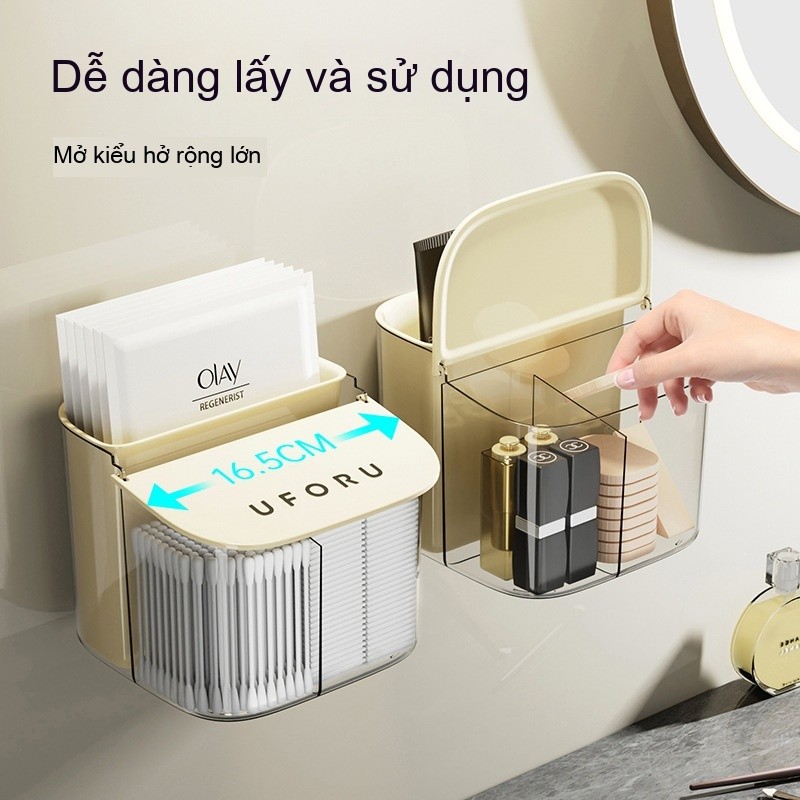 Hộp đựng bông tẩy trang đa chức năng chống bụi, có nắp ngăn thoáng khí có thể giữ tăm bông