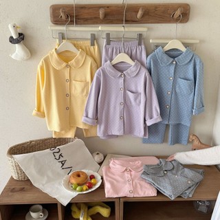 Bộ Đồ Ngủ Trẻ Em Cho Bé Dài Tay Hai Mảnh Ve Áo Phù Hợp Với Bé Gái Cardigan Dễ Thương Loungewear