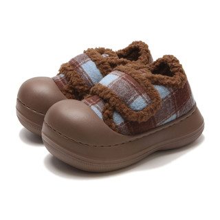 XIXITIAO Giày Cotton Nữ Mùa Đông Retro Màu Sắc Tương Phản Kẻ Sọc Bên Ngoài Mặc Velcro Đế Dày Giữ Ấm