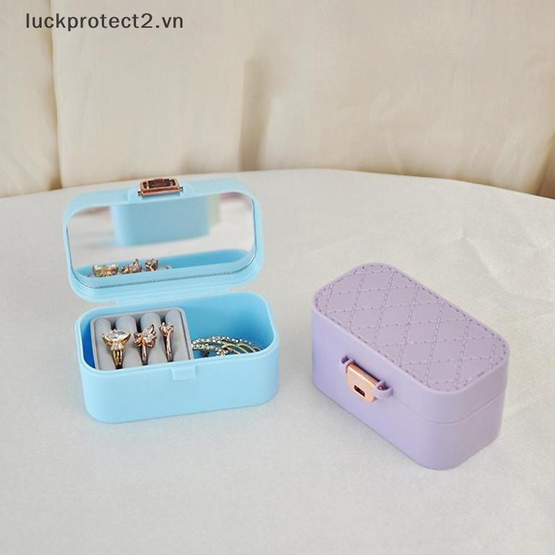 # luckpro # Hộp đựng trang sức di động Bông tai du lịch tại nhà Hộp cổ nữ Hộp nhẫn có hộp trưng bày gương.