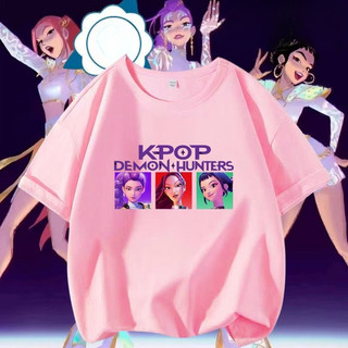 Kpop Demon Hunters Trẻ Em Áo Thun Tay Ngắn Hoạt Hình Thường Ngày Phong Cách Anime Cổ Tròn Mùa Hè Top