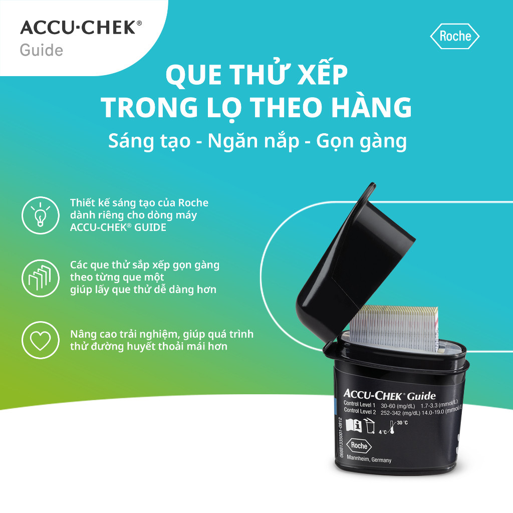 Máy đo đường huyết Accu-Check Guide + Kèm 25 que test thử máu và 6 kim lấy máu