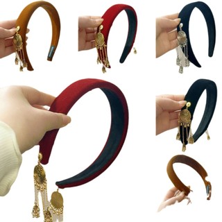 Băng đô nhung có tua vàng phong cách Trung Quốc cho phụ nữ, phụ kiện tóc băng đô độc đáo, trang trí tóc phong cách Trung Quốc mới, bán buôn 4UOC