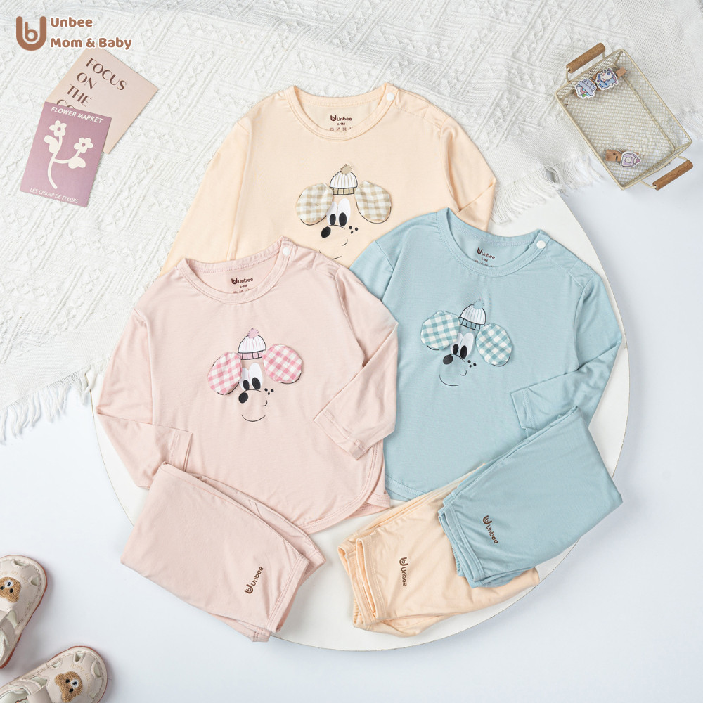Bộ quần áo dài tay bé trai bé gái UNBEE in mặt cún chất tencel mềm mịn, nhẹ mát - Set đồ cho bé