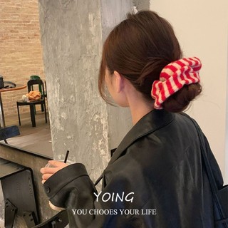 Dây Buộc Tóc Len Sọc Đỏ Phong Cách Mới, Thích Hợp Cho Nữ