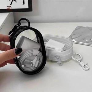 Túi sạc điện thoại di động Túi lưu trữ cáp dữ liệu trong suốt có móc khóa Mini PVC chống rơi