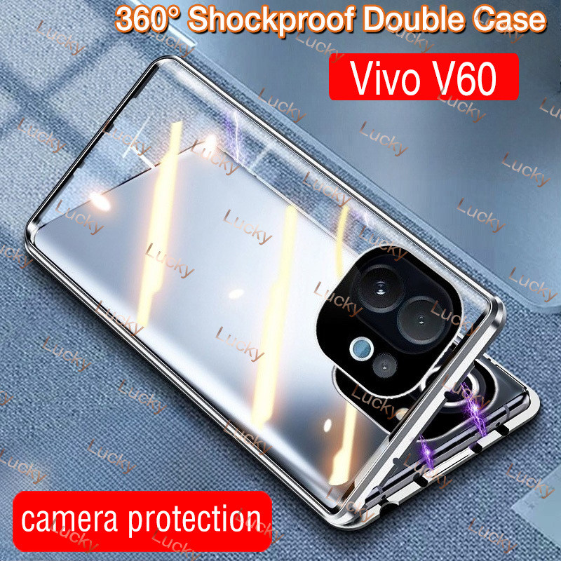 Ốp Bảo Vệ Camera Vivo V60 5G Cho Vivo V60 5G V60 V50 Pro Lite V50E V60 Vivo V60 4G 5G Kính Hai Mặt Lật Từ Tính Ốp Lưng Điện Thoại Kim Loại Full 360° Vỏ cứng bảo vệ