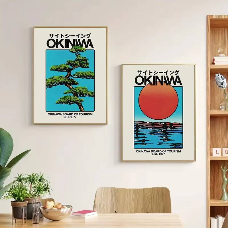 Tranh Canvas Nhật Bản Okinawa Cây Liễu Xanh Trừu Tượng Trang Trí Phòng Khách Hiện Đại