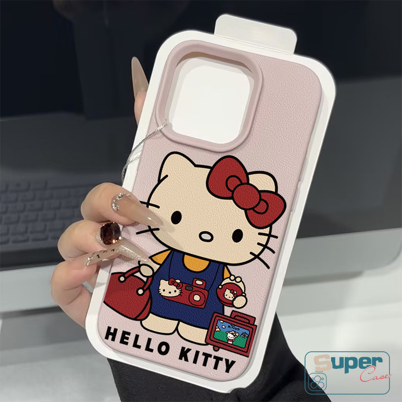 Ốp Lưng Tương Thích Cho IPhone 15 11 13 16 14 12 Pro Max X XS Max XR 14 12 Pro Max 15 14 16 Plus Hoạt Hình Thời Trang Dễ Thương Hello Kitty Da Họa Tiết Cảm Giác Bao Da