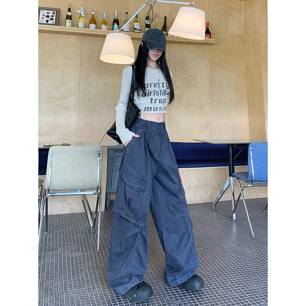 SUXI Mùa Thu Phong Cách Mỹ Retro - Quần Ống Rộng Nhiều Túi 251004