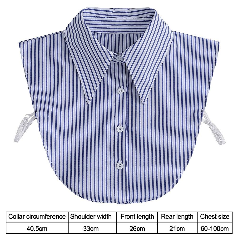Cổ giả Monica Style, áo sơ mi nữ màu xanh sọc với phần cổ tháo rời