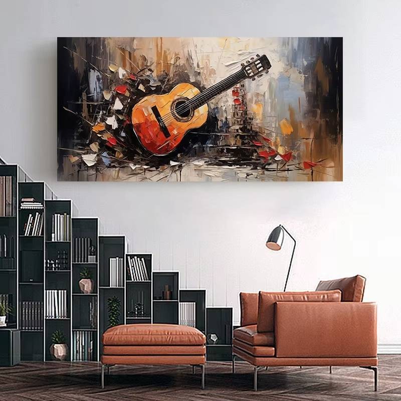 Trừu Tượng Đàn Piano Trống Cello Guitar Canvas Tranh In Retro Âm Nhạc Poster Cho Phòng Khách Trang Trí Nhà Cuadros