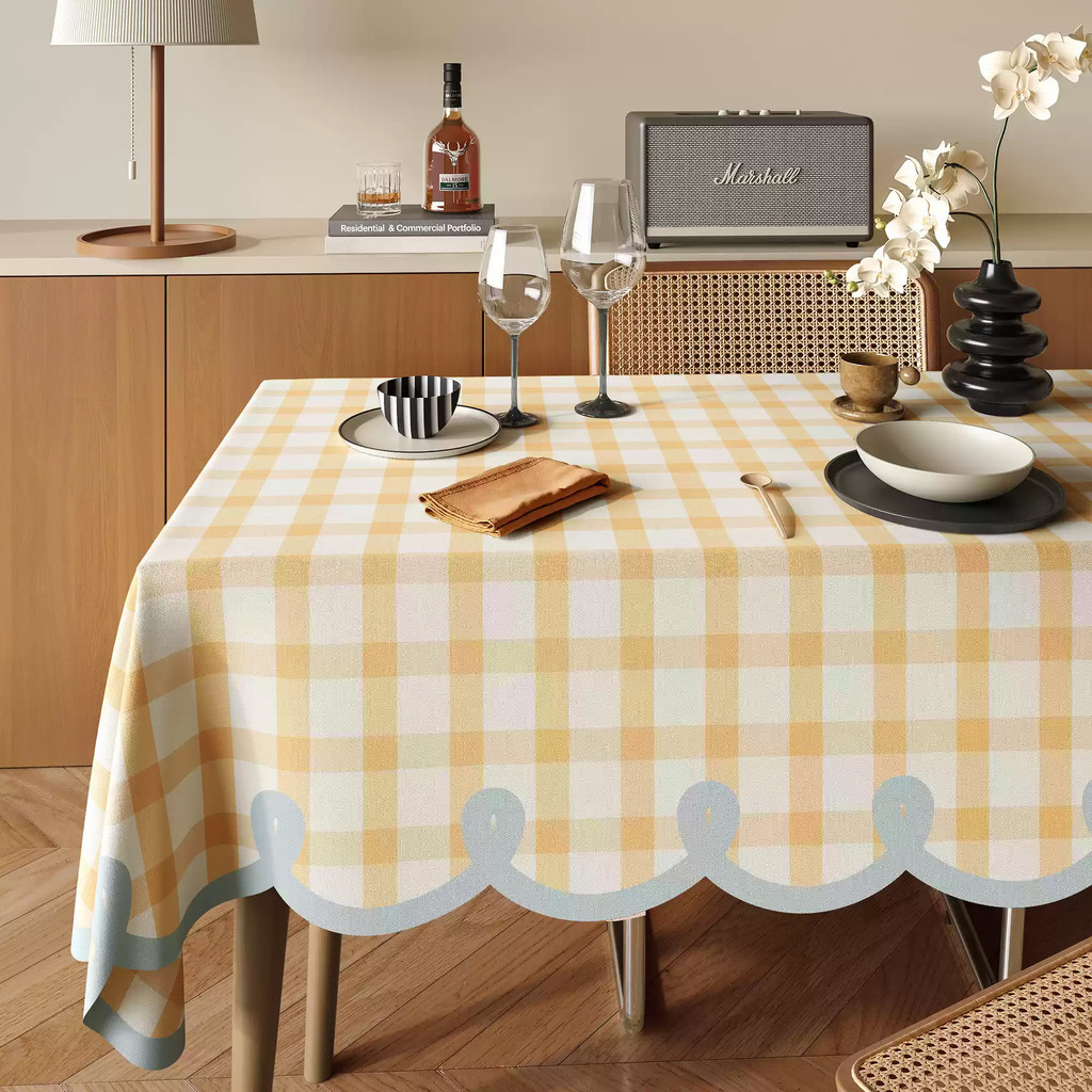 Khăn trải bàn cotton linen caro hồng | Phong cách Bắc Âu, dễ giặt, chống bẩn, trang trí bàn ăn/cà phê/học, decor nhà bếp