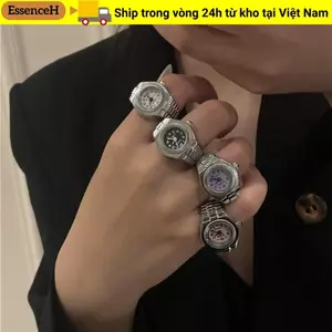Đồng hồ ESSENCEH Nhẫn đôi, Dây đeo đàn hồi Nhẫn đồng hồ đeo tay Mini, Nhẫn đồng hồ thạch anh La Mã sáng tạo hợp kim