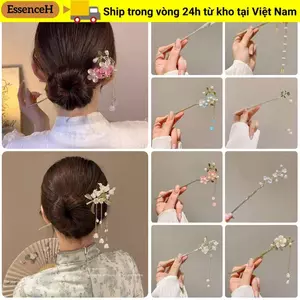 ESSENCEH 1 Kẹp Tóc Trung Quốc Cổ Đại, Hanfu Với Tua Rua Que Tóc, Trang Trí Phong Cách Trung Hoa Truyền Thống Kẹp Tóc