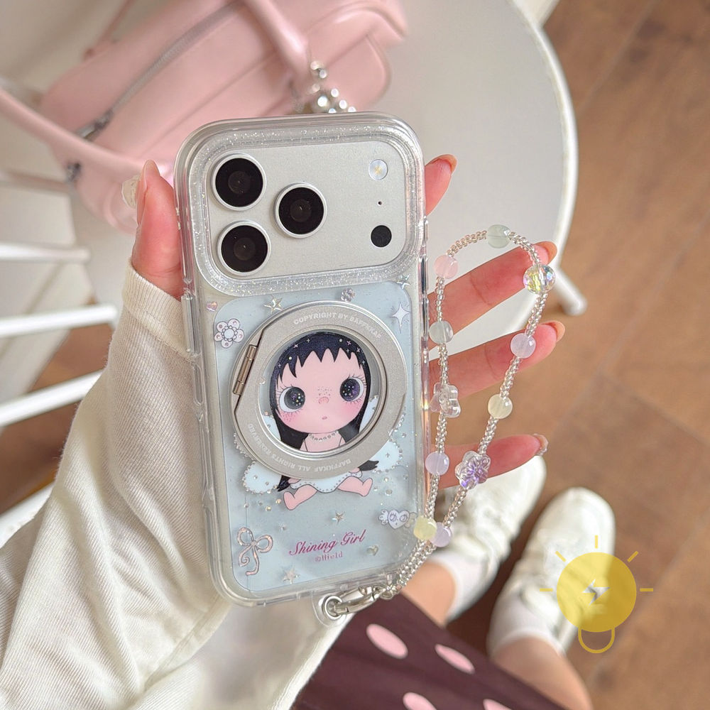 Phone Case For iPhone 17 Pro Max 16 15 with Griptok TPU Chain Wings with Griptok Angel Air Bag Aesthetic Korean Cute