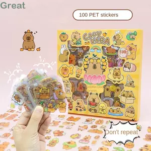 TUYỆT VỜI 100 Chiếc Trang Trí Điện Thoại Di Động, DIY Văn Phòng Phẩm Trẻ Em Miếng Dán, Phim Hoạt Hình Kawaii Capybara Chống Thấm Nước Chống Thấm Nước Sổ Cái Miếng Dán Quà Tặng Sinh Nhật