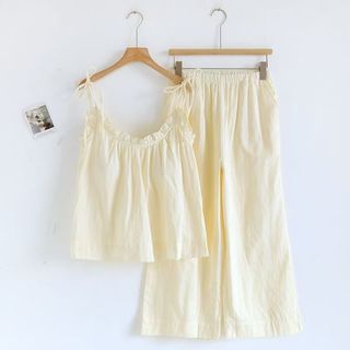 [Pre-Order]_0001 -Bộ đồ ngủ phong cách Hàn Quốc, kiểu ins, có đệm ngực, gồm áo hai dây và quần dài, đơn giản và rộng rãi