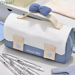 Túi văn phòng phẩm nơ GREAT, Flip Cover Bút chì nhiều lớp thời trang, Túi lưu trữ di động dễ thương đa chức năng