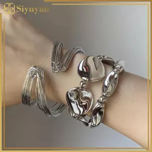 Siyuyan Phóng Đại Không Đều Nhiều Lớp Vòng Tay Dành Cho Nữ Vintage Hình Học Mở Vòng Tay Trang Sức Phụ Kiện VN