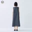 Phong cách Nhật Bản Muji / Đầm cổ chữ V không tay bằng vải lanh Cotton / Váy dài thẳng dáng rộng mát mẻ / Váy màu trơn đơn giản